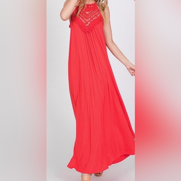 Dresses & Skirts - Women’s Red Crochet Maxi Dress